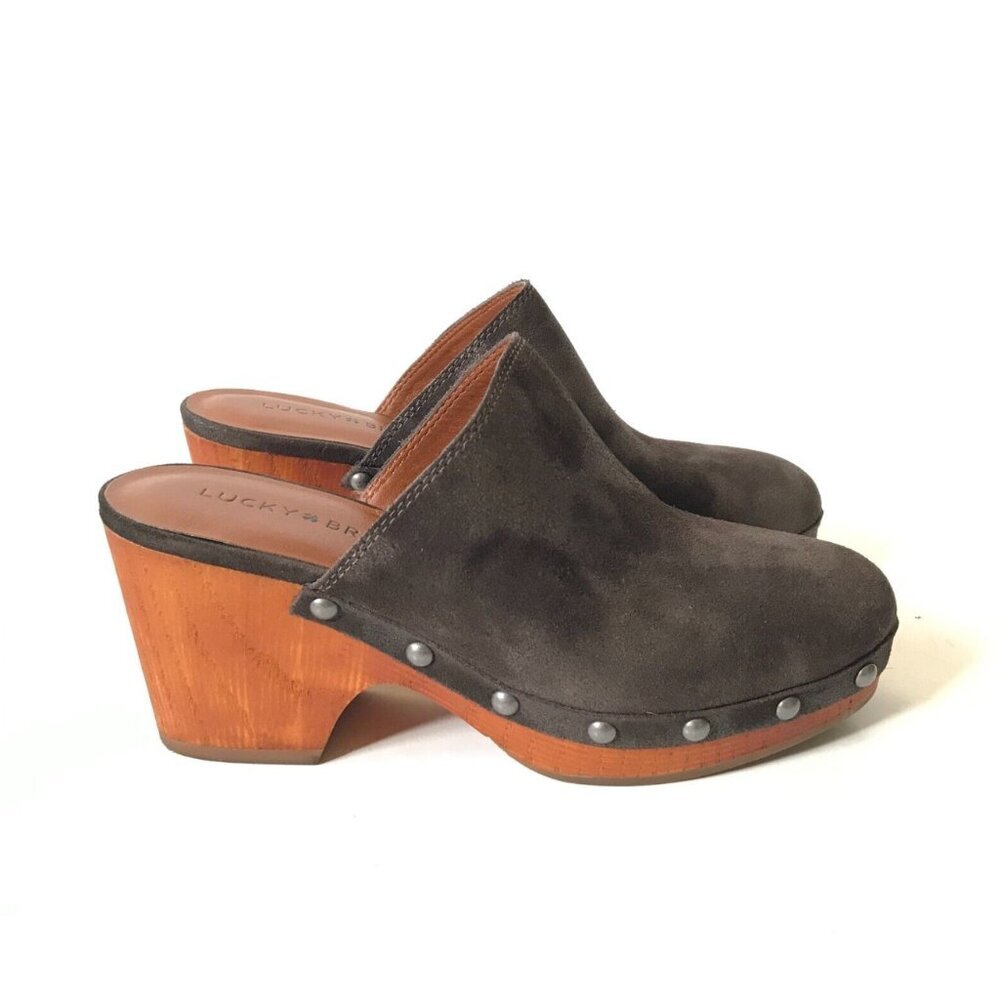 Lucky Brand LK Yeats Classic Clogs Womens 6 Brown Bracken Wood Sole Heels Mules
